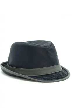 Uomo D'Arienzo New York - Cappello da uomo in pelle blu stile borsalino