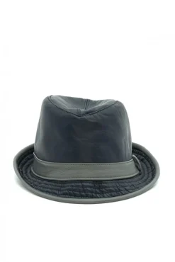 Uomo D'Arienzo New York - Cappello da uomo in pelle blu stile borsalino