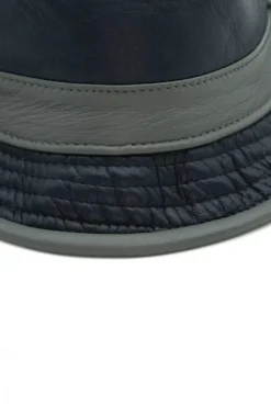 Uomo D'Arienzo New York - Cappello da uomo in pelle blu stile borsalino