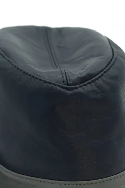 Uomo D'Arienzo New York - Cappello da uomo in pelle blu stile borsalino