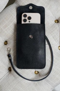 D'Arienzo Noah - Tracollina porta cellulare in pelle nera morbida