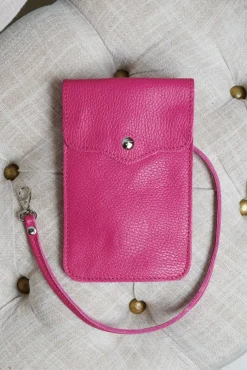 D'Arienzo Noah - Tracollina porta cellulare in pelle fuxia morbida