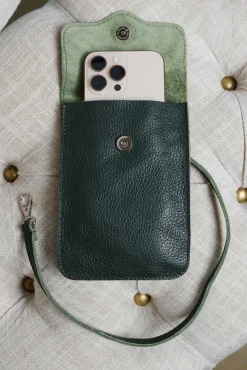 D'Arienzo Noah - Tracollina porta cellulare in pelle verde morbida