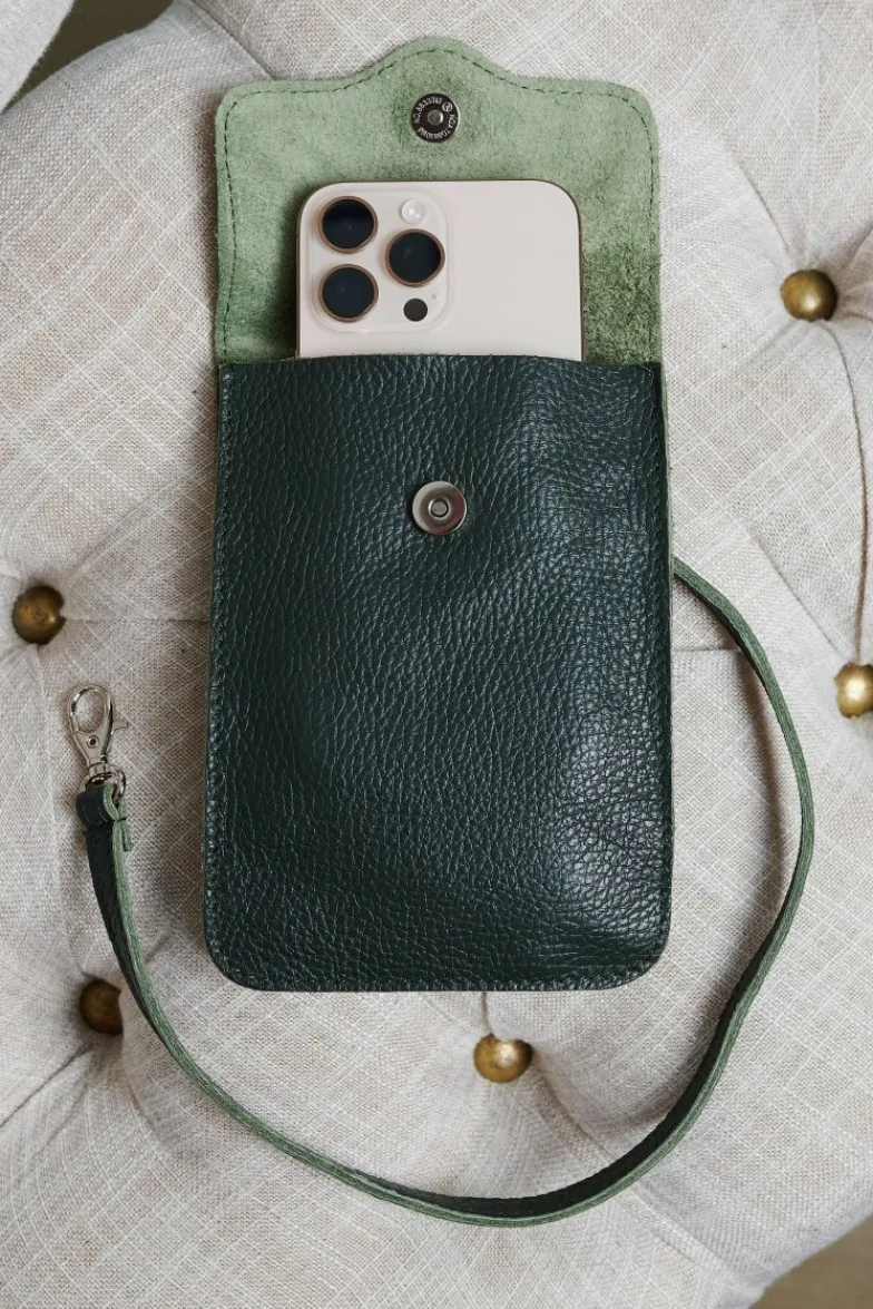 D'Arienzo Noah - Tracollina porta cellulare in pelle verde morbida