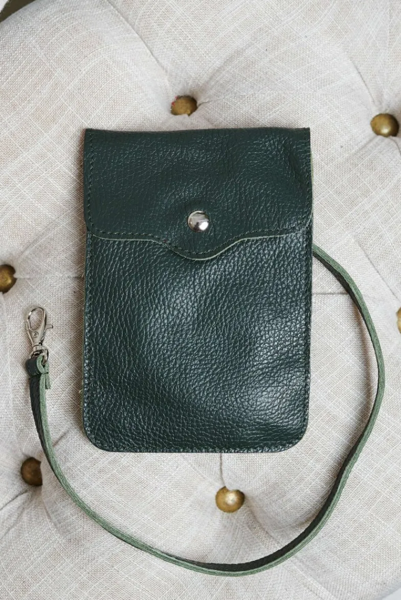 D'Arienzo Noah - Tracollina porta cellulare in pelle verde morbida
