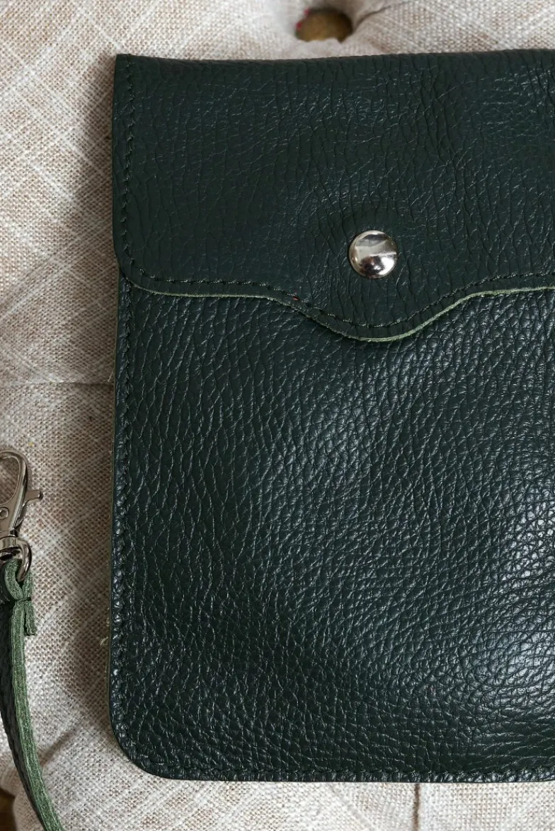 D'Arienzo Noah - Tracollina porta cellulare in pelle verde morbida