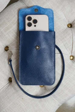 D'Arienzo Noah - Tracollina porta cellulare in pelle blu morbida