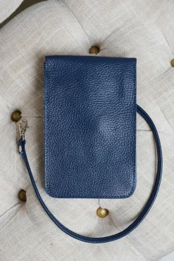 D'Arienzo Noah - Tracollina porta cellulare in pelle blu morbida