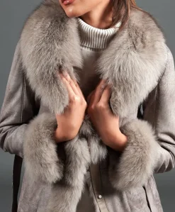 Donna D'Arienzo Olga - Cappotto in pelliccia di lapin nappato grigio con collo in volpe