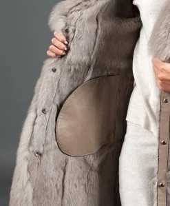Donna D'Arienzo Olga - Cappotto in pelliccia di lapin nappato grigio con collo in volpe