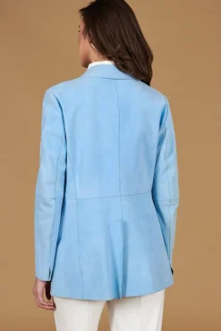 Donna D'Arienzo Olivia - Giacca blazer in pelle scamosciata colore celeste