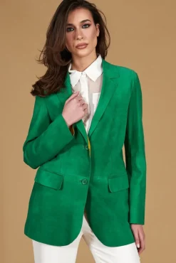 Donna D'Arienzo Olivia - Giacca blazer in pelle scamosciata colore verde