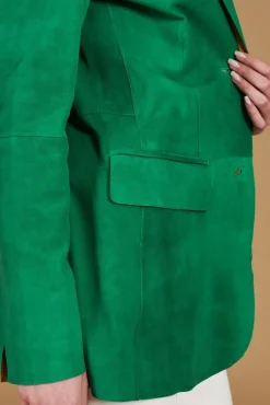 Donna D'Arienzo Olivia - Giacca blazer in pelle scamosciata colore verde