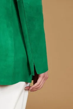 Donna D'Arienzo Olivia - Giacca blazer in pelle scamosciata colore verde