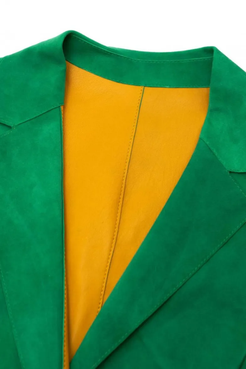 Donna D'Arienzo Olivia - Giacca blazer in pelle scamosciata colore verde