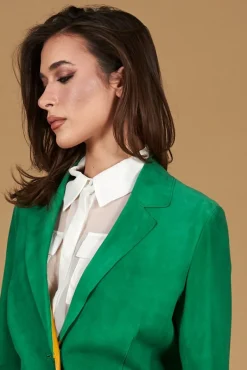 Donna D'Arienzo Olivia - Giacca blazer in pelle scamosciata colore verde