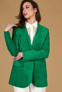 Donna D'Arienzo Olivia - Giacca blazer in pelle scamosciata colore verde