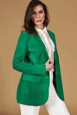 Donna D'Arienzo Olivia - Giacca blazer in pelle scamosciata colore verde
