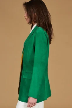 Donna D'Arienzo Olivia - Giacca blazer in pelle scamosciata colore verde