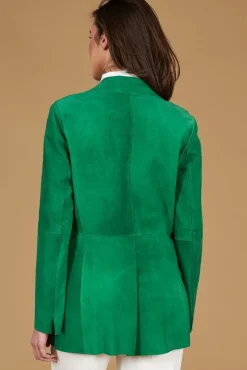Donna D'Arienzo Olivia - Giacca blazer in pelle scamosciata colore verde