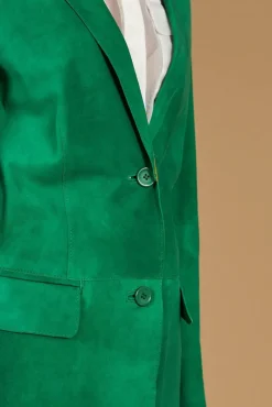 Donna D'Arienzo Olivia - Giacca blazer in pelle scamosciata colore verde