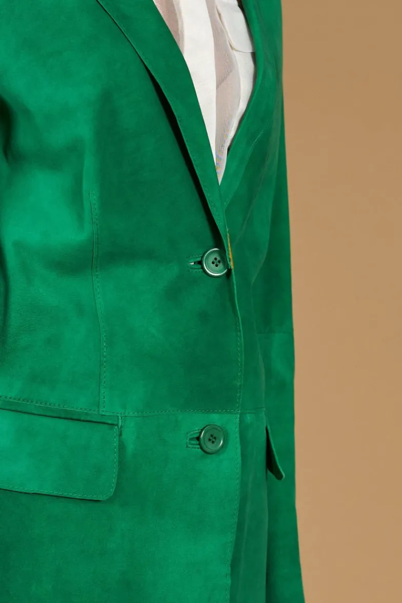 Donna D'Arienzo Olivia - Giacca blazer in pelle scamosciata colore verde