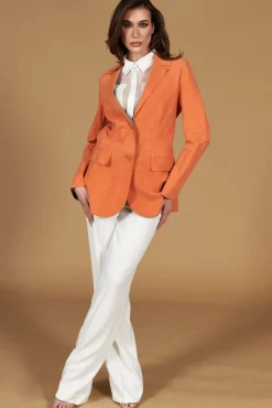 Donna D'Arienzo Olivia - Giacca blazer in pelle scamosciata colore arancione