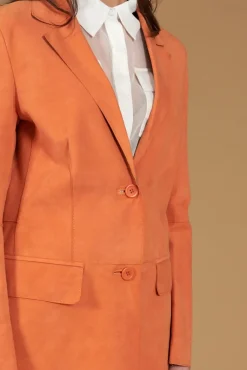 Donna D'Arienzo Olivia - Giacca blazer in pelle scamosciata colore arancione