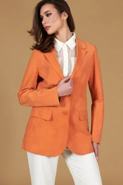 Donna D'Arienzo Olivia - Giacca blazer in pelle scamosciata colore arancione