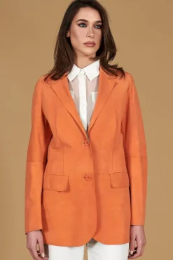 Donna D'Arienzo Olivia - Giacca blazer in pelle scamosciata colore arancione