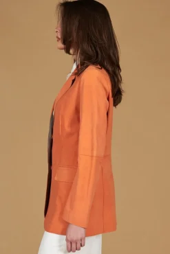 Donna D'Arienzo Olivia - Giacca blazer in pelle scamosciata colore arancione