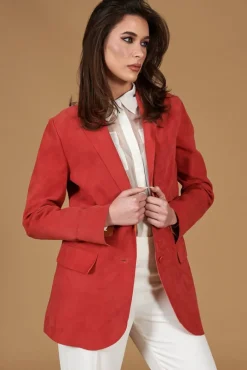 Donna D'Arienzo Olivia - Giacca blazer in pelle scamosciata colore corallo