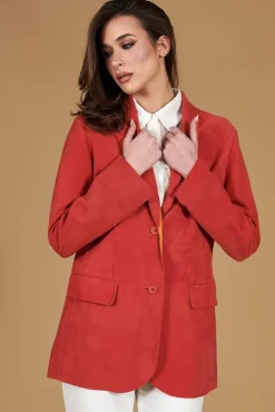 Donna D'Arienzo Olivia - Giacca blazer in pelle scamosciata colore corallo