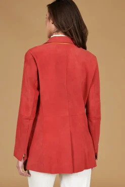 Donna D'Arienzo Olivia - Giacca blazer in pelle scamosciata colore corallo