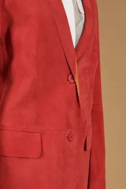 Donna D'Arienzo Olivia - Giacca blazer in pelle scamosciata colore corallo