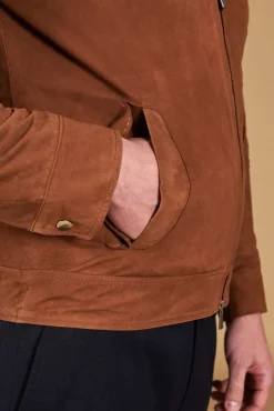 Uomo D'Arienzo Owen - Giacca in camoscio color cuoio con colletto camicia impunturato a mano