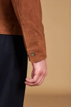 Uomo D'Arienzo Owen - Giacca in camoscio color cuoio con colletto camicia impunturato a mano