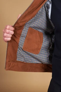 Uomo D'Arienzo Owen - Giacca in camoscio color cuoio con colletto camicia impunturato a mano