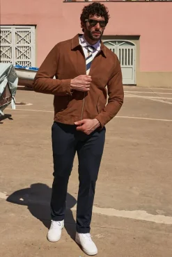 Uomo D'Arienzo Owen - Giacca in camoscio color cuoio con colletto camicia impunturato a mano