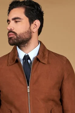 Uomo D'Arienzo Owen - Giacca in camoscio color cuoio con colletto camicia impunturato a mano