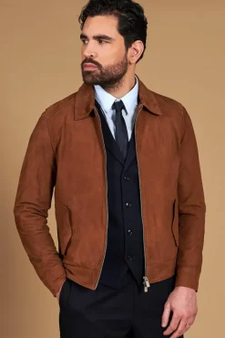 Uomo D'Arienzo Owen - Giacca in camoscio color cuoio con colletto camicia impunturato a mano