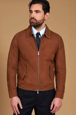 Uomo D'Arienzo Owen - Giacca in camoscio color cuoio con colletto camicia impunturato a mano
