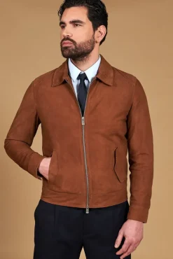 Uomo D'Arienzo Owen - Giacca in camoscio color cuoio con colletto camicia impunturato a mano