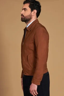 Uomo D'Arienzo Owen - Giacca in camoscio color cuoio con colletto camicia impunturato a mano