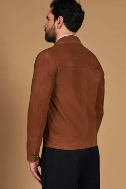 Uomo D'Arienzo Owen - Giacca in camoscio color cuoio con colletto camicia impunturato a mano