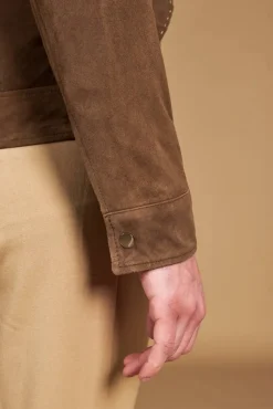 Uomo D'Arienzo Owen - Giacca in camoscio color fango con colletto camicia impunturato a mano