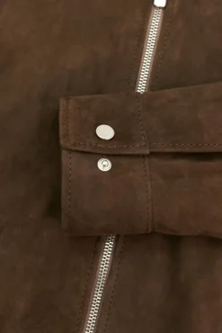Uomo D'Arienzo Owen - Giacca in camoscio color fango con colletto camicia impunturato a mano