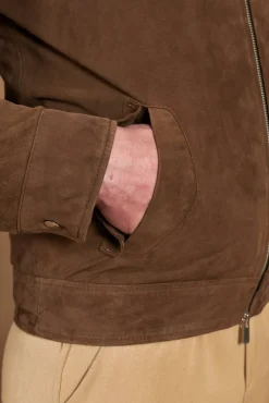 Uomo D'Arienzo Owen - Giacca in camoscio color fango con colletto camicia impunturato a mano