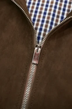 Uomo D'Arienzo Owen - Giacca in camoscio color fango con colletto camicia impunturato a mano