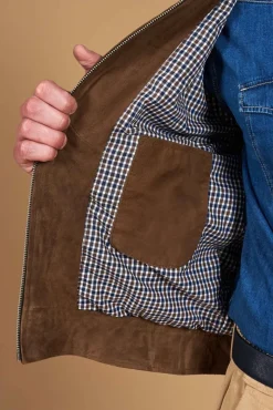 Uomo D'Arienzo Owen - Giacca in camoscio color fango con colletto camicia impunturato a mano